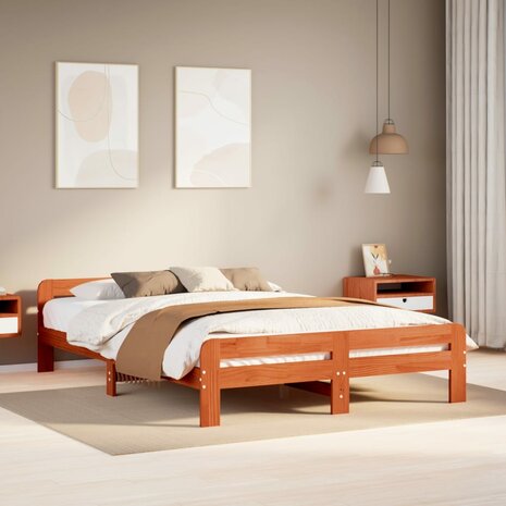 Bed met matras massief grenenhout wasbruin 140x190 cm 1