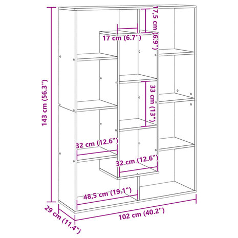 Boekenkast 102x29x143 cm bewerkt hout wit 11