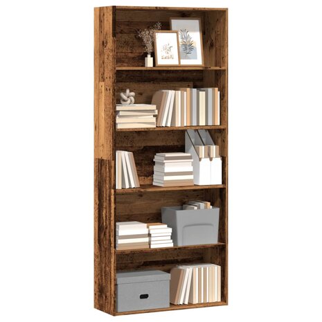 Boekenkast 80x30x189 cm bewerkt hout oud houtkleurig 3