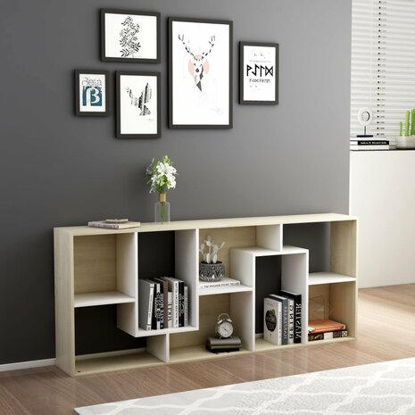 801882 Boekenkast Wit en Sonoma Eik 67x24x161 cm Bewerkt Hout 3