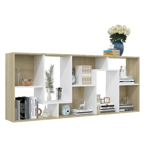 801882 Boekenkast Wit en Sonoma Eik 67x24x161 cm Bewerkt Hout 5