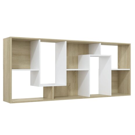 801882 Boekenkast Wit en Sonoma Eik 67x24x161 cm Bewerkt Hout 6