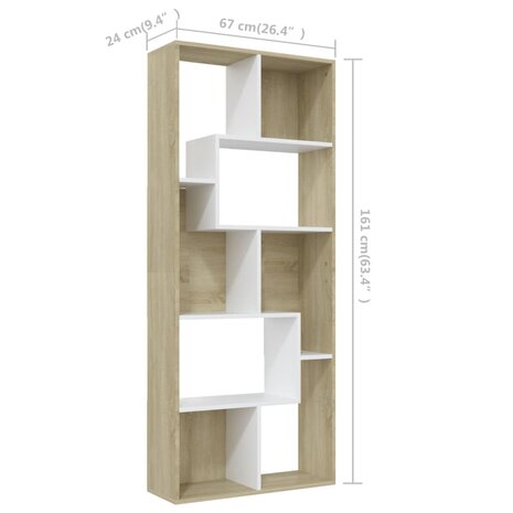 801882 Boekenkast Wit en Sonoma Eik 67x24x161 cm Bewerkt Hout 11