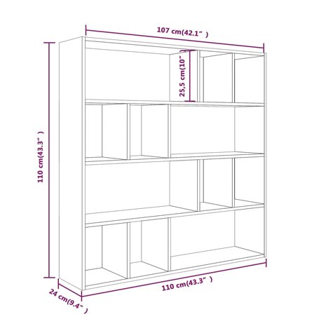 Boekenkast 110x24x110 cm bewerkt hout bruin eikenkleur 7