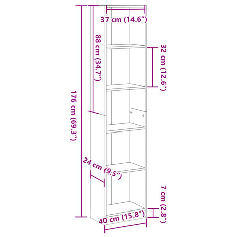 Boekenkast 40x24x176 cm bewerkt hout wit 9