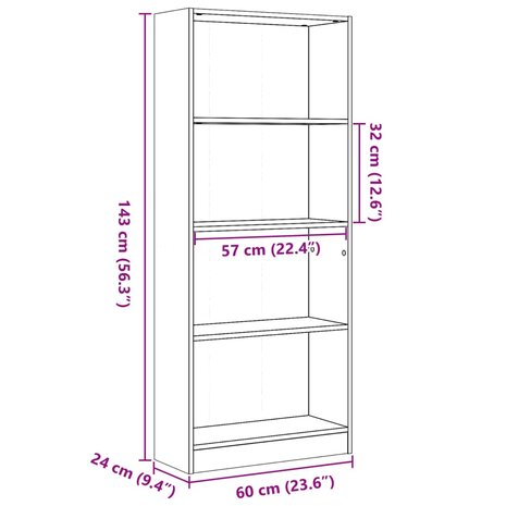 Boekenkast 60x24x143 cm bewerkt hout wit 9