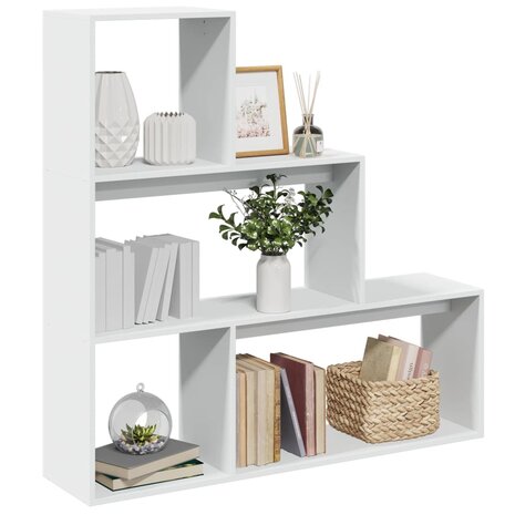 Kamerscherm / boekenkast 3-laags 123x29x123 cm bewerkt hout wit 1