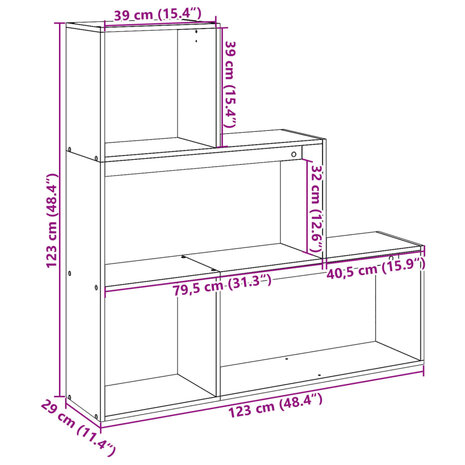 Kamerscherm / boekenkast 3-laags 123x29x123 cm bewerkt hout wit 11