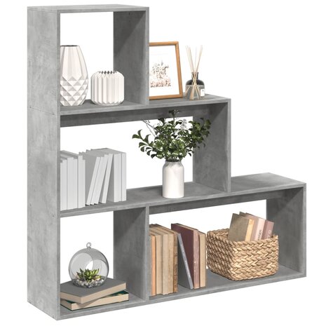 Kamerscherm / boekenkast 3-laags 123x29x123 cm hout betongrijs 1