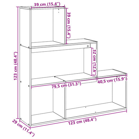 Kamerscherm / boekenkast 3-laags 123x29x123 cm hout bruin eiken 11