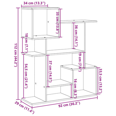 Kamerscherm / boekenkast 92x29x112 cm bewerkt hout wit 11