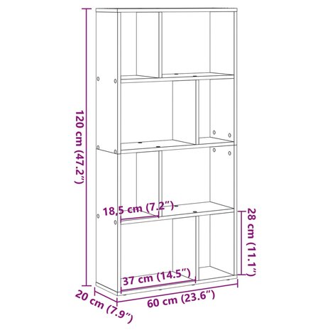 Boekenkast 60x20x120 cm bewerkt hout bruin eikenkleurig 11