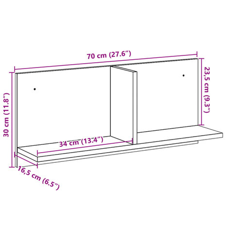 Wandkast 70x16,5x30 cm bewerkt hout zwart 9