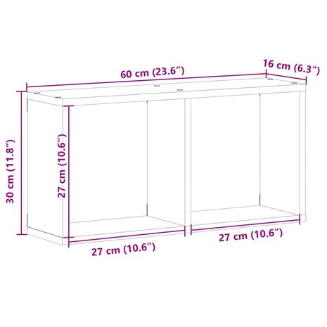 Wandkast 60x16x30 cm bewerkt hout wit 9