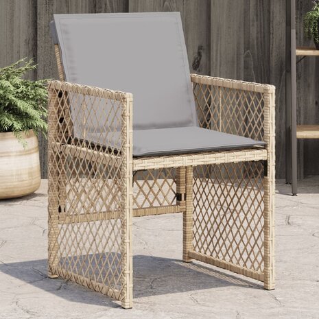 Tuinstoelen 4 st met kussens poly rattan gemengd beige 1