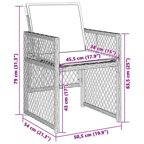 Tuinstoelen 4 st met kussens poly rattan gemengd beige 11