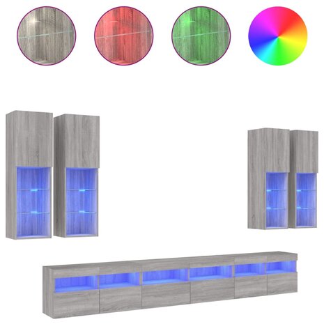 7-delige Tv-wandmeubelset met LED-verlichting grijs sonoma 2