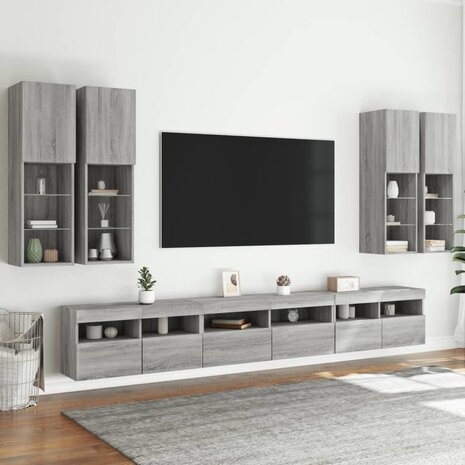 7-delige Tv-wandmeubelset met LED-verlichting grijs sonoma 4