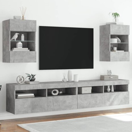 Tv-wandmeubels met LED 2 st 40x30x60,5 cm betongrijs 1