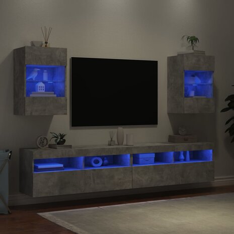 Tv-wandmeubels met LED 2 st 40x30x60,5 cm betongrijs 3