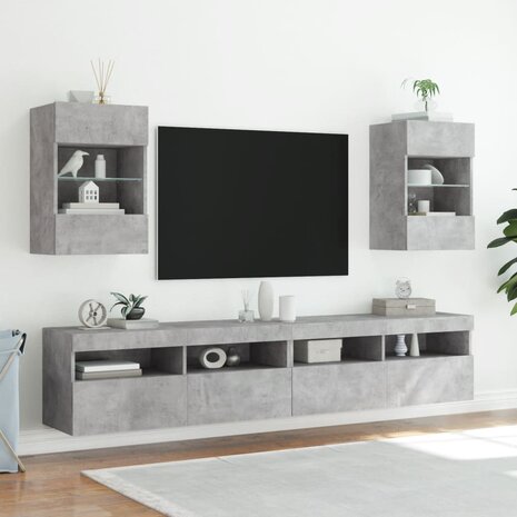 Tv-wandmeubels met LED 2 st 40x30x60,5 cm betongrijs 4