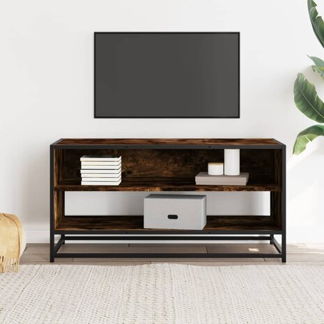 Tv-meubel 91x40x46 cm bewerkt hout metaal gerookt eikenkleurig 3