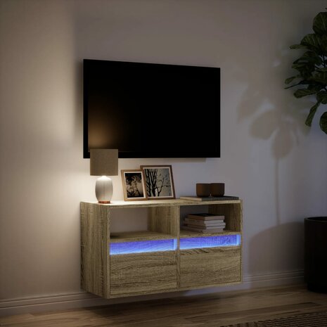 Tv-wandmeubel met LED-verlichting 80x31x45 cm sonoma eikenkleur 5