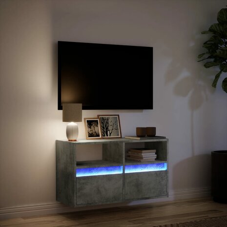 Tv-wandmeubel met LED-verlichting 80x31x45 cm betongrijs 5