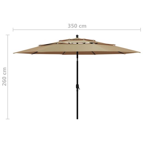 Parasol 3-laags met aluminium paal 3,5 m taupe 8