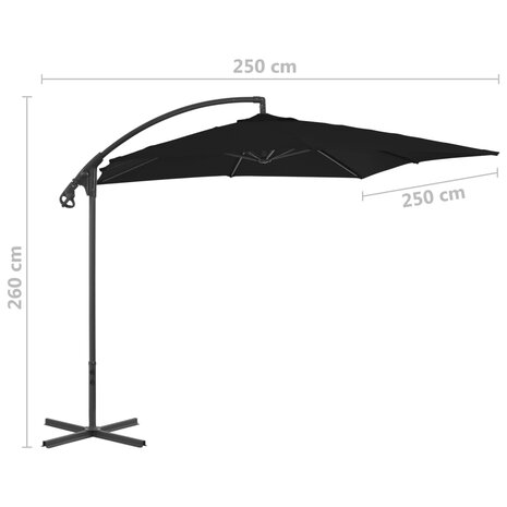 Zweefparasol met stalen paal 250x250 cm zwart 7