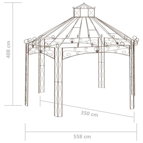 Tuinpaviljoen 558x350x408 cm ijzer antiekbruin 6