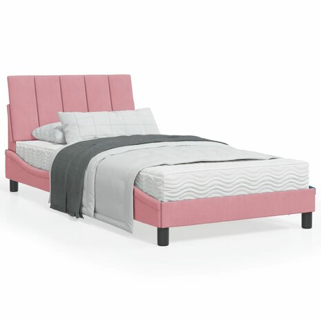 Bed met matras fluweel roze 100x200 cm 1