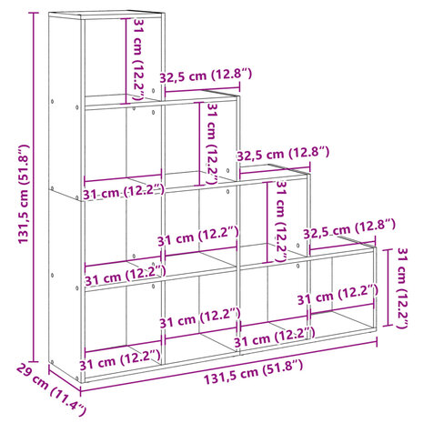 Kamerscherm / boekenkast 4-laags 131,5x29x131,5 cm hout grijs 11