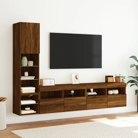 4-delige Tv-wandmeubelset met LED bewerkt hout bruineikenkleur 3