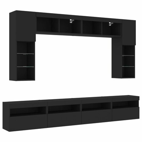 8-delige Tv-wandmeubelset met LED-verlichting zwart 3