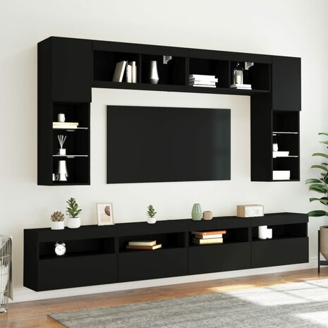 8-delige Tv-wandmeubelset met LED-verlichting zwart 4