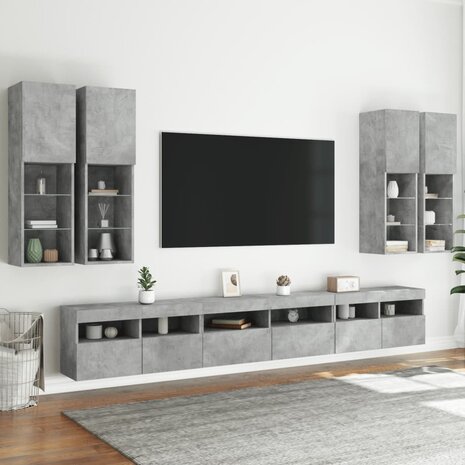 7-delige Tv-wandmeubelset met LED-verlichting betongrijs 5