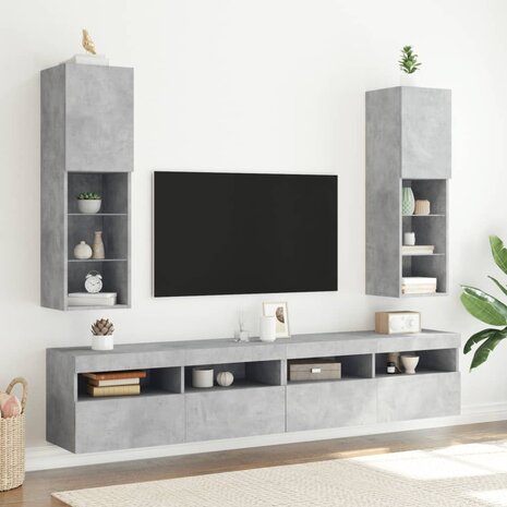 Tv-meubels met LED-verlichting 2 st 30,5x30x102 cm betongrijs 1