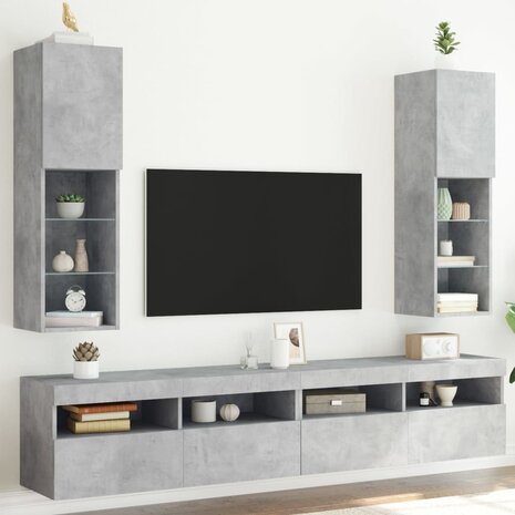 Tv-meubels met LED-verlichting 2 st 30,5x30x102 cm betongrijs 3