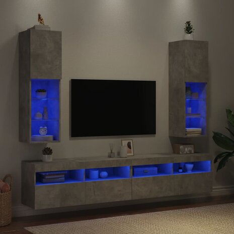 Tv-meubels met LED-verlichting 2 st 30,5x30x102 cm betongrijs 4