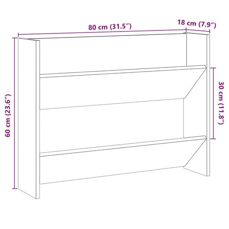 Wandschoenenkast 80x18x60 cm bewerkt hout artisanaal eikenkleur 8