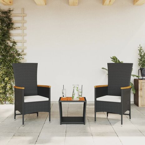 3-delige Tuinset met kussens poly rattan zwart 1