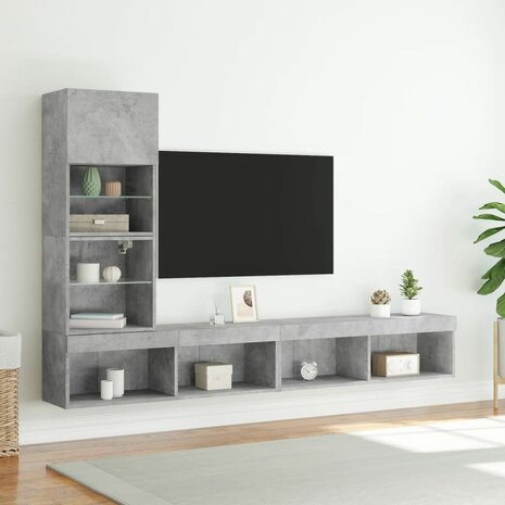 4-delige Tv-wandmeubelset met LED bewerkt hout betongrijs 4