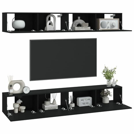 Tv-wandmeubels 4 st 100x30x30 cm zwart 3