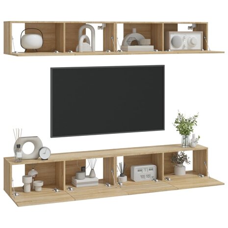 Tv-wandmeubels 4 st 100x30x30 cm sonoma eikenkleurig 3