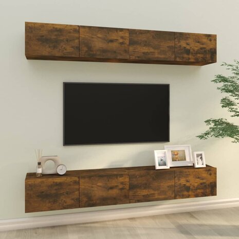 Tv-wandmeubels 4 st 100x30x30 cm gerookt eiken 1