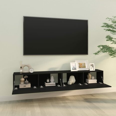 Tv-wandmeubels 2 st 100x30x30 cm bewerkt hout zwart 3