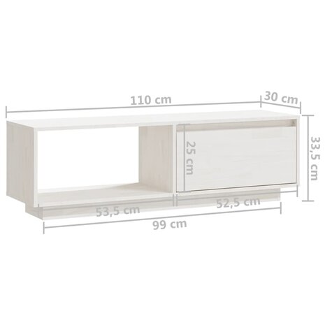 Tv-meubel 110x30x33,5 cm massief grenenhout wit 10