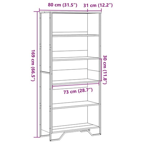 Boekenkast 80x31x169 cm bewerkt hout zwart 9