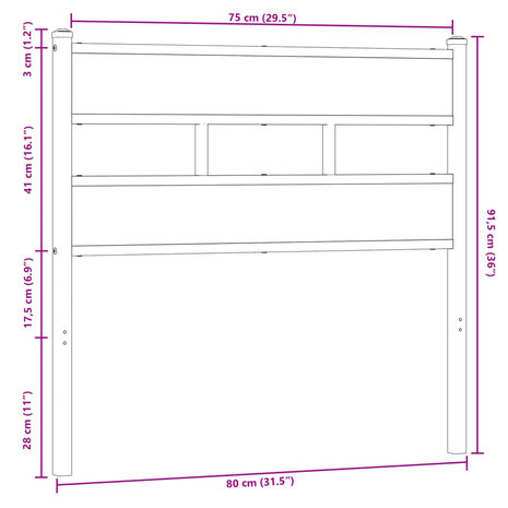 Hoofdbord 75 cm bewerkt hout en staal bruin eikenkleurig 6